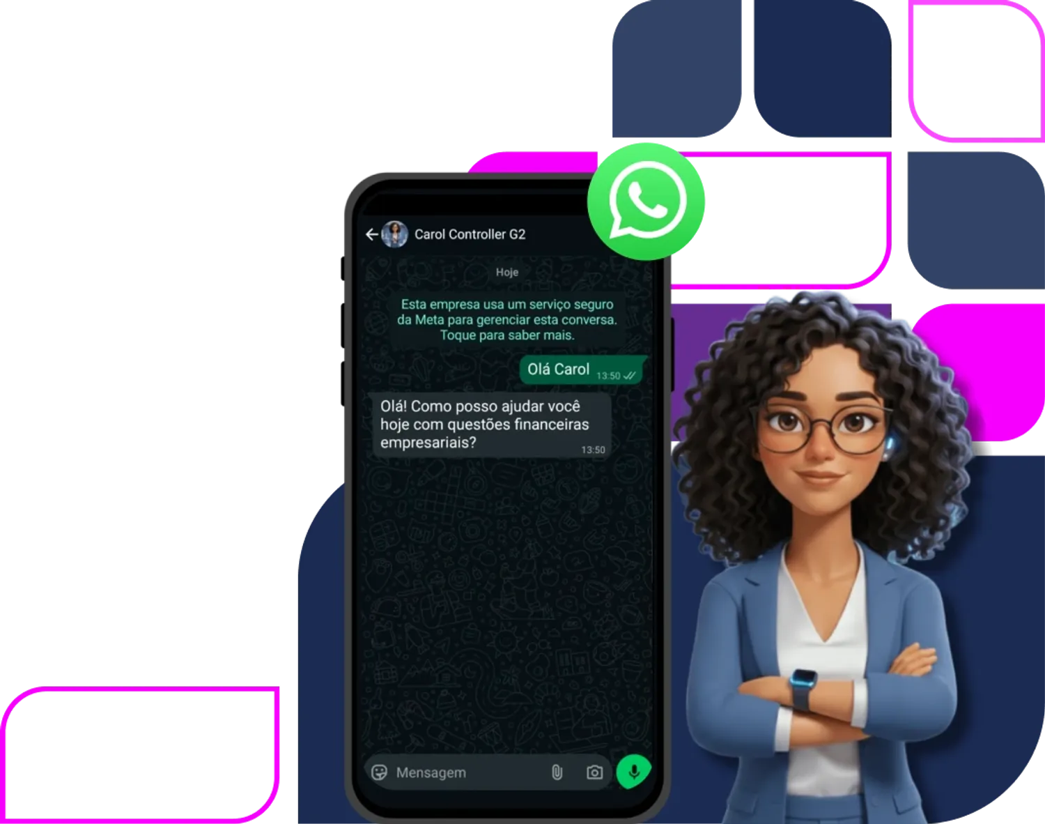 Tela da Carol Suporte com avatar da assistente